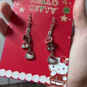 Hello Kitty Christmas hat Red and Silver Earrings